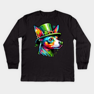 Rat Terrier Celebrates Saint Patrick's Day in Style Kids Long Sleeve T-Shirt